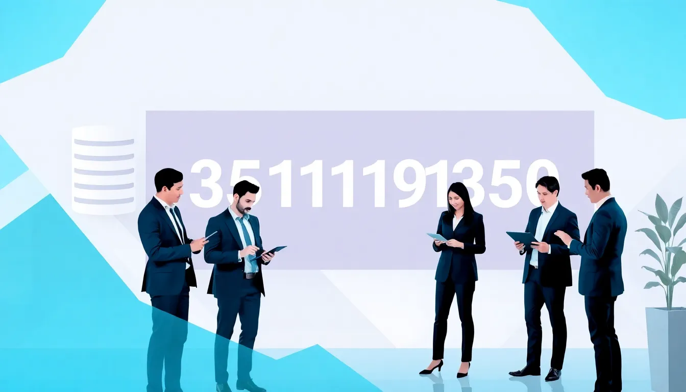 professionals discussing data in a modern office setting.